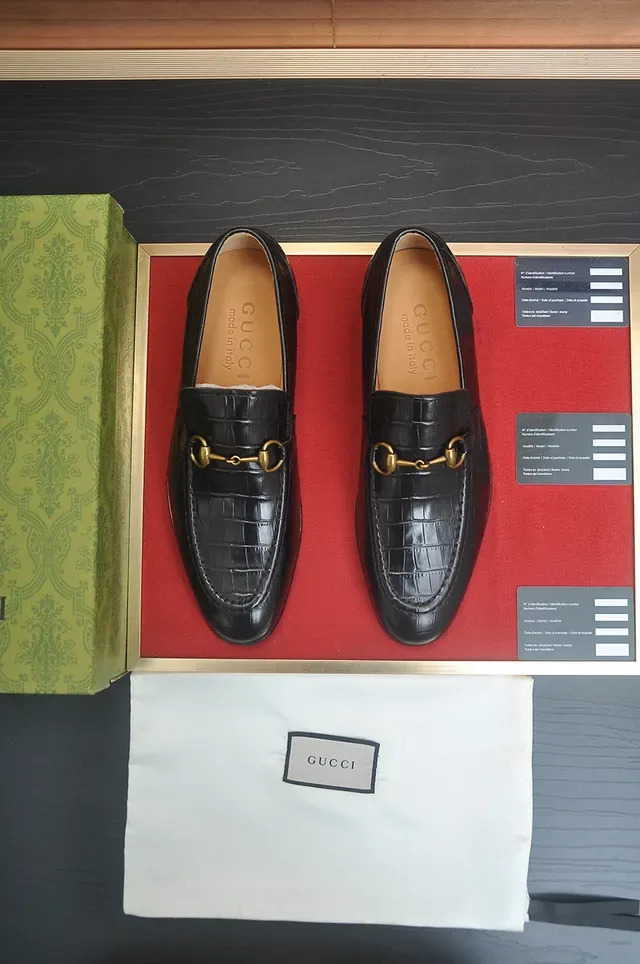 Gucci Horsebit 1955 কালো সোনালি কুমির এমবসড চামড়া বাকেল লোফার 5