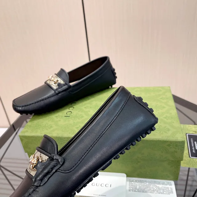 Gucci Horsebit 1955 Black Leather GG Web Loafers 6