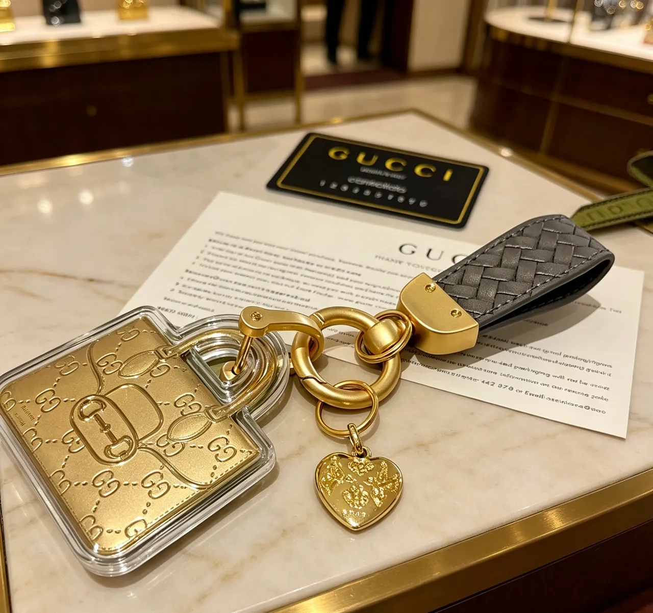 Gucci Horsebit 1955 Gold Black GG Monogram Embossed Plaque Intrecciato Woven Leather Strap Phone Accessory 3