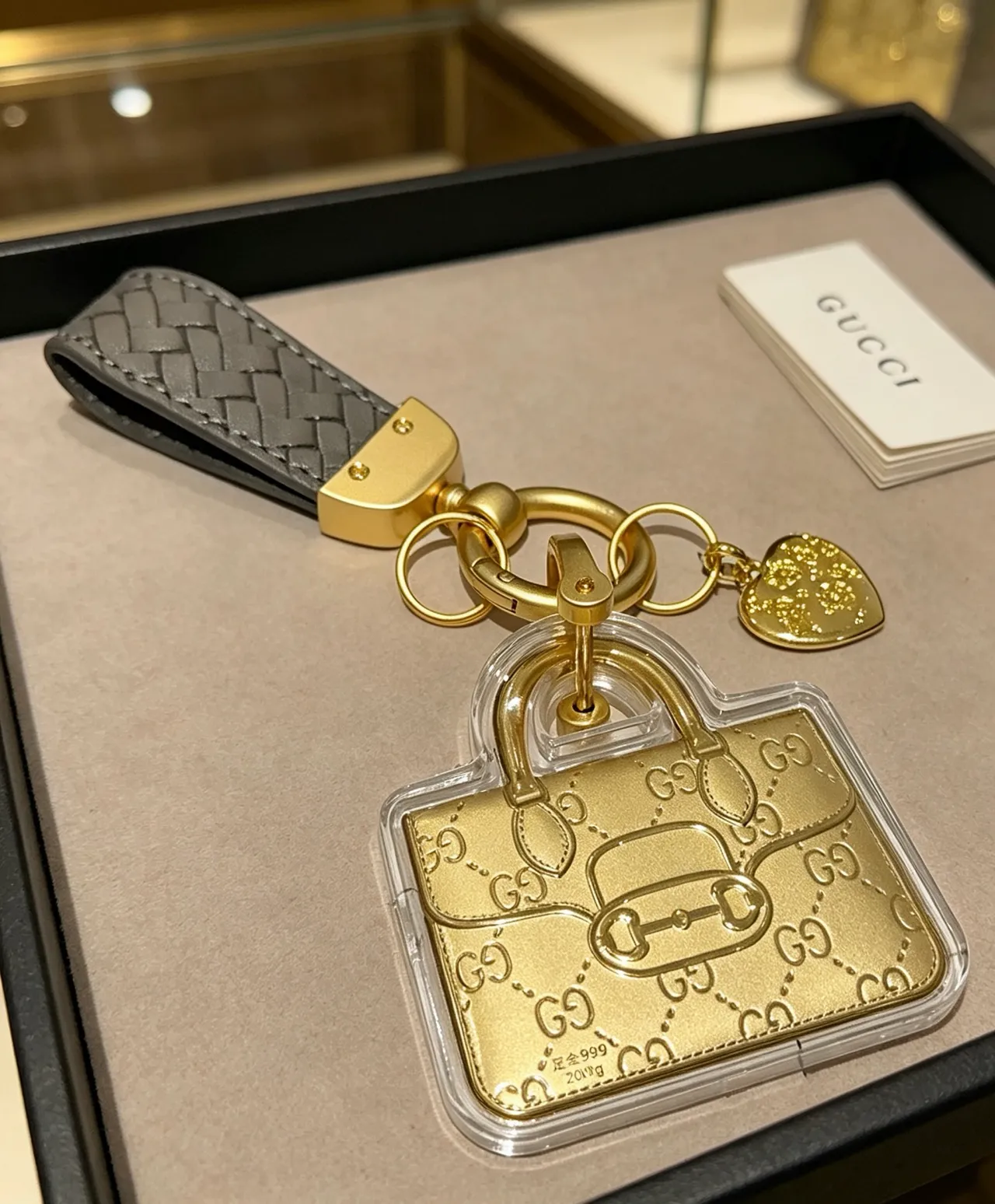 Gucci Horsebit 1955 Gold Black GG Monogram Embossed Plaque Intrecciato Woven Leather Strap Phone Accessory 5