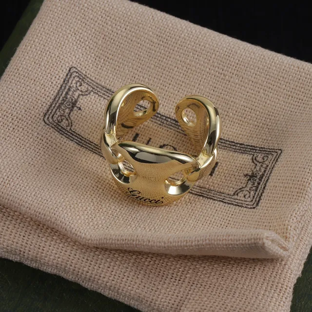 Gucci Horsebit 1955 Or Argent Bague en métal poli avec boucle interlocking 4