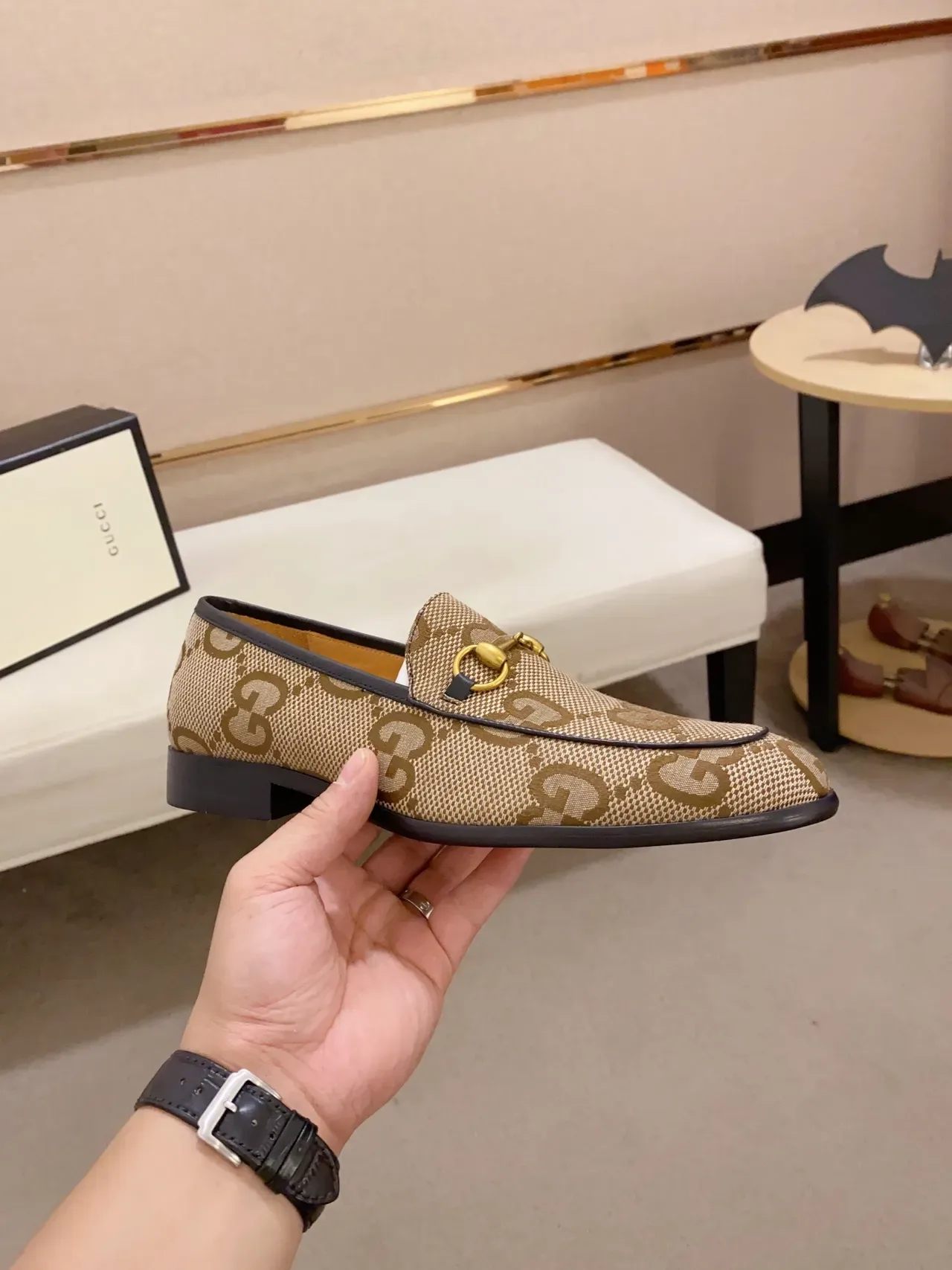 Gucci Horsebit 1955 लोफर बेज ब्राउन GG Monogram कैनवास लोफर 4