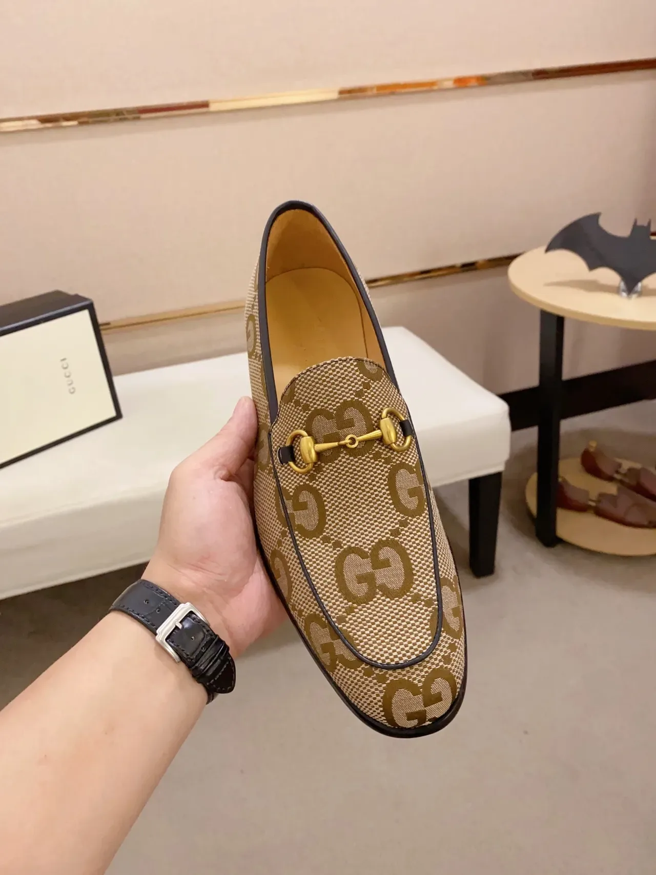 Gucci Horsebit 1955 लोफर बेज ब्राउन GG Monogram कैनवास लोफर 5