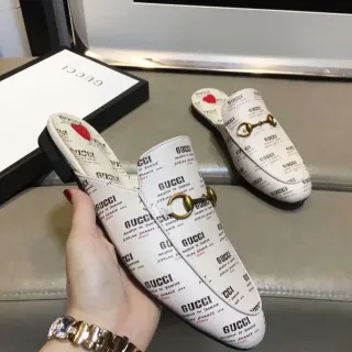 Gucci Horsebit 1955 Logo-Print 白色皮革一脚穿乐福鞋