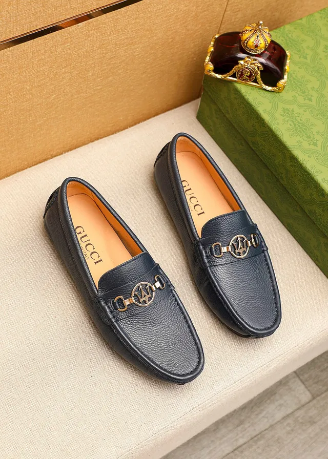 Gucci Horsebit 1955 Navy Pebbled Leather Loafers 2