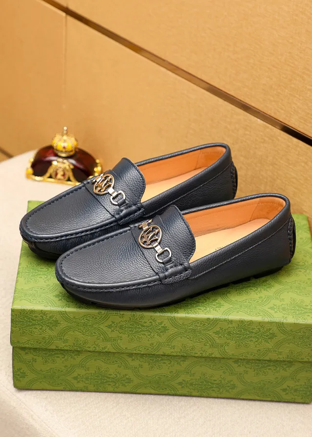 Gucci Horsebit 1955 Navy Pebbled Leather Loafers 4