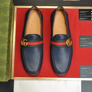 Gucci Horsebit 1955 নীল লাল দানাযুক্ত চামড়া ওয়েব স্ট্রাইপ অ্যাকসেন্ট লোফার
