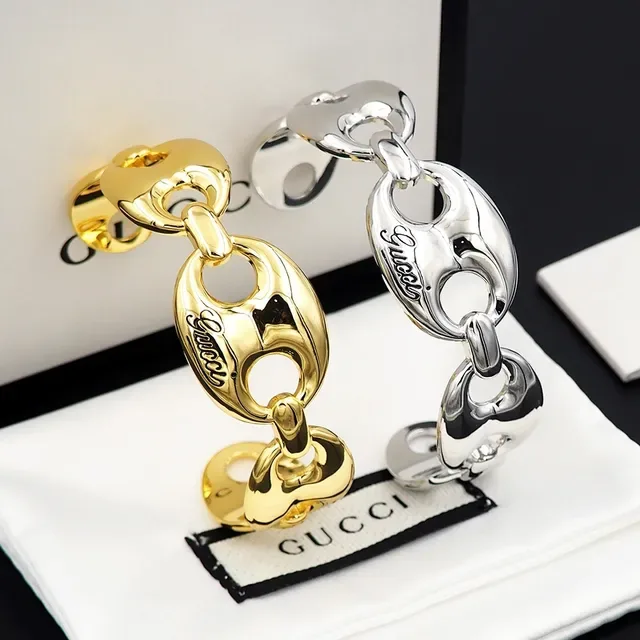 Gucci Horsebit 1955 Polished Silver-Tone Interlocking Oval Link Cuff Bracelet 6