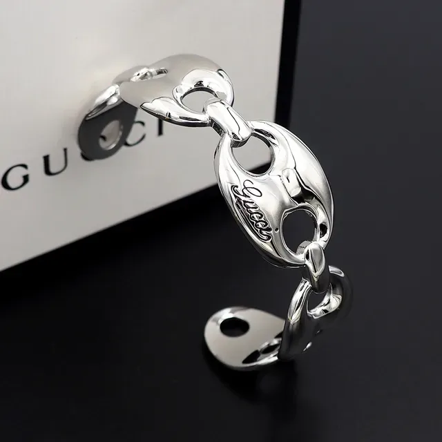 Gucci Horsebit 1955 Polished Silver-Tone Interlocking Oval Link Cuff Bracelet 7