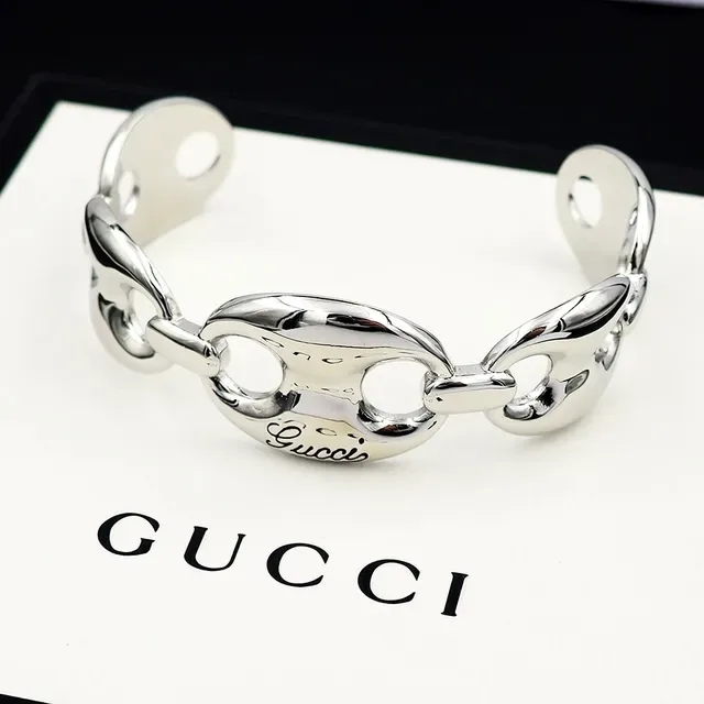 Gucci Horsebit 1955 Polished Silver-Tone Interlocking Oval Link Cuff Bracelet 8
