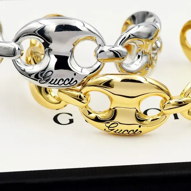 Gucci Horsebit 1955 Polished Silver-Tone Interlocking Oval Link Cuff Bracelet 9