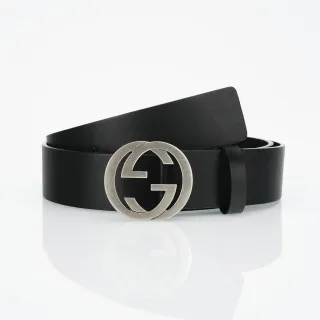 Gucci Interlocking G काला चमड़े का बेल्ट