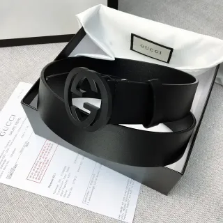 Gucci Interlocking G काला चमड़े का बेल्ट