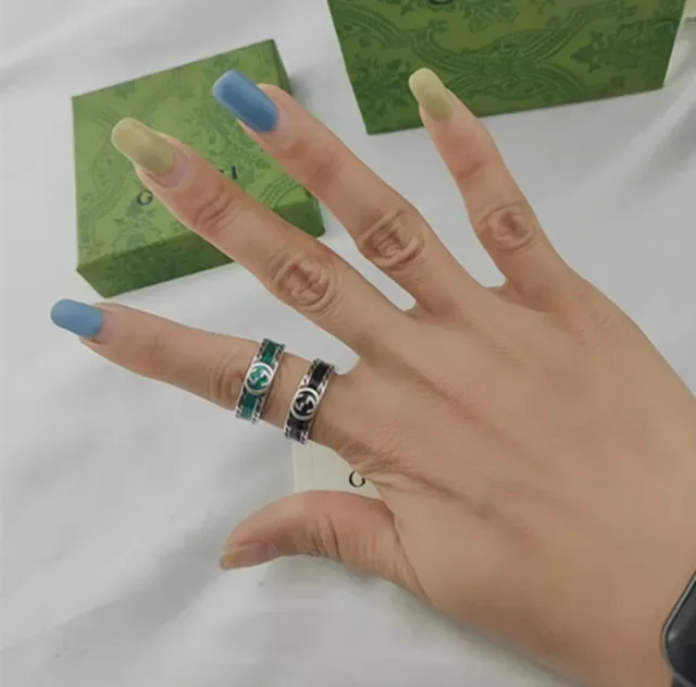 Gucci Interlocking G Ring Silver Black Logo Inlay Ring 4