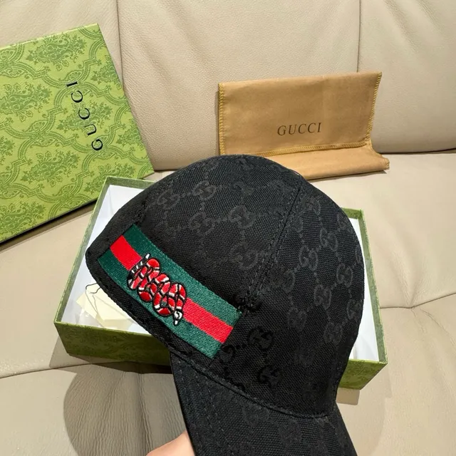 Gucci Kingsnake Black Green GG Monogram Canvas Web Stripe Band Baseball Cap 8