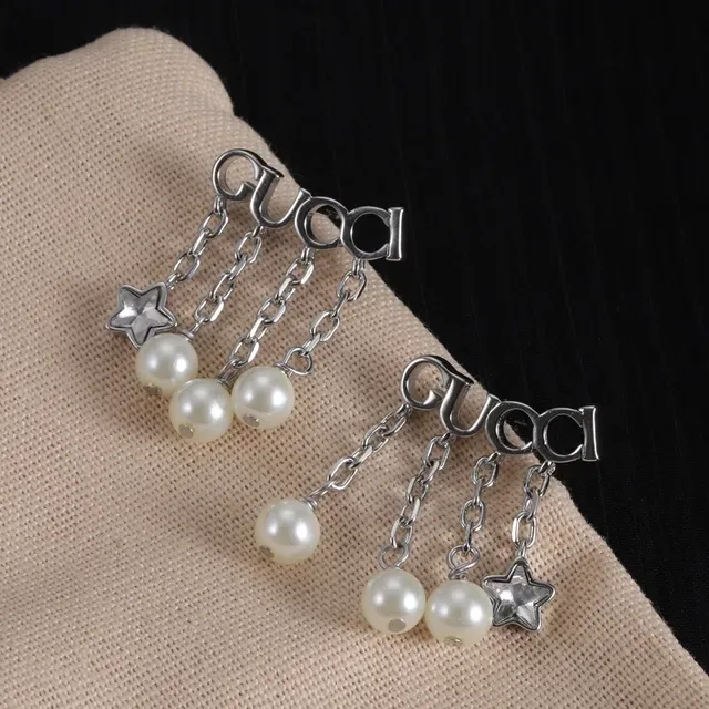 Gucci Logo Charm Chain Pearl Star Dangle Earrings 2
