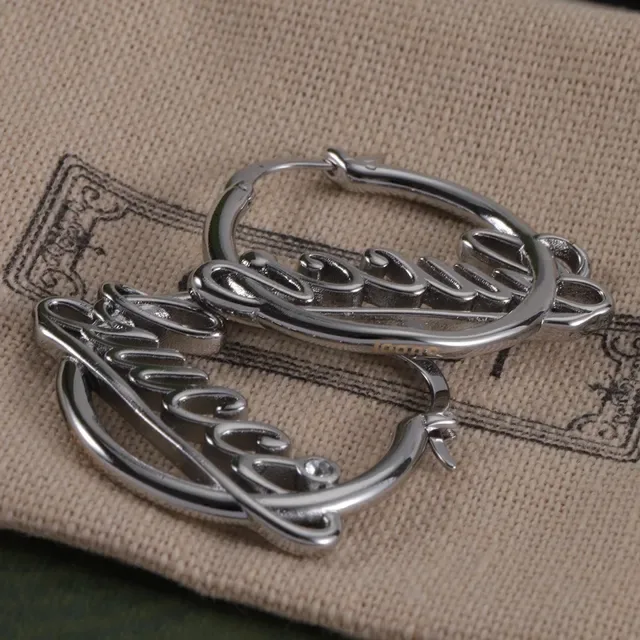 Gucci Logo-Integrated Hoop Silver Gold Cursive Script Earrings 2