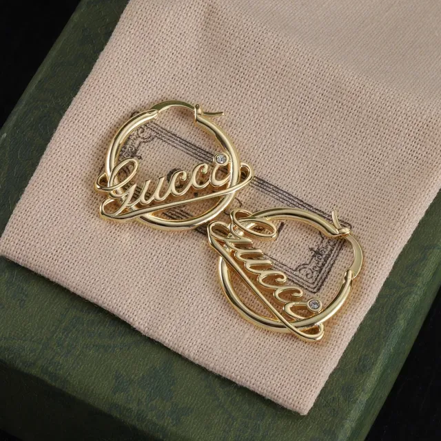 Gucci Logo-Integrated Hoop Silver Gold Cursive Script Earrings 4