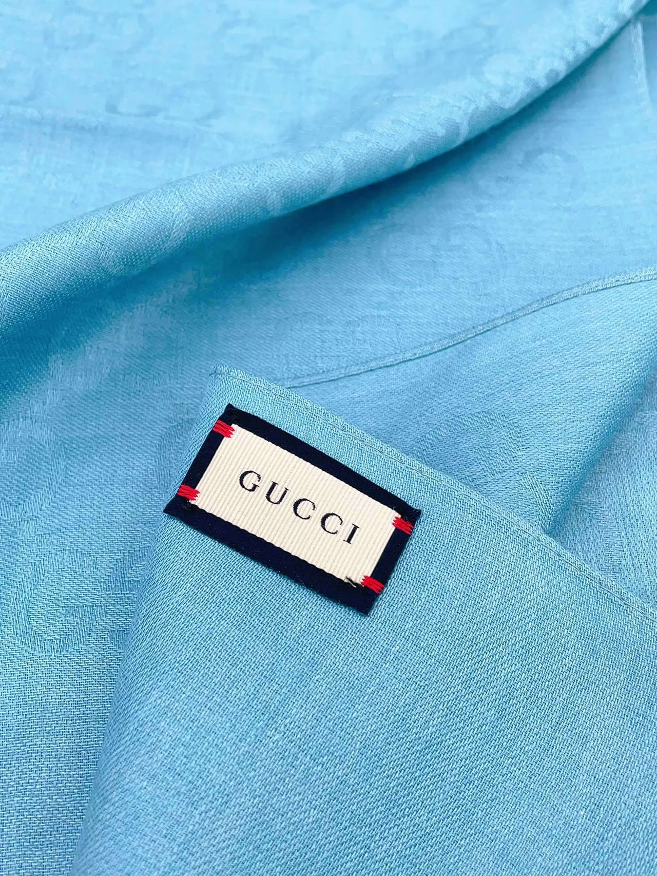 Gucci 印花浅蓝色流苏丝巾 9