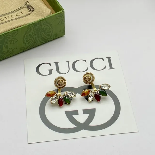 Gucci Multicolor Leaf Motif GG Logo Earrings 1