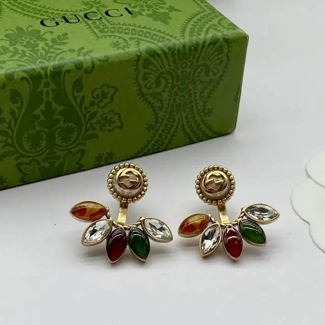 Gucci Multicolor Leaf Motif GG Logo Earrings 4