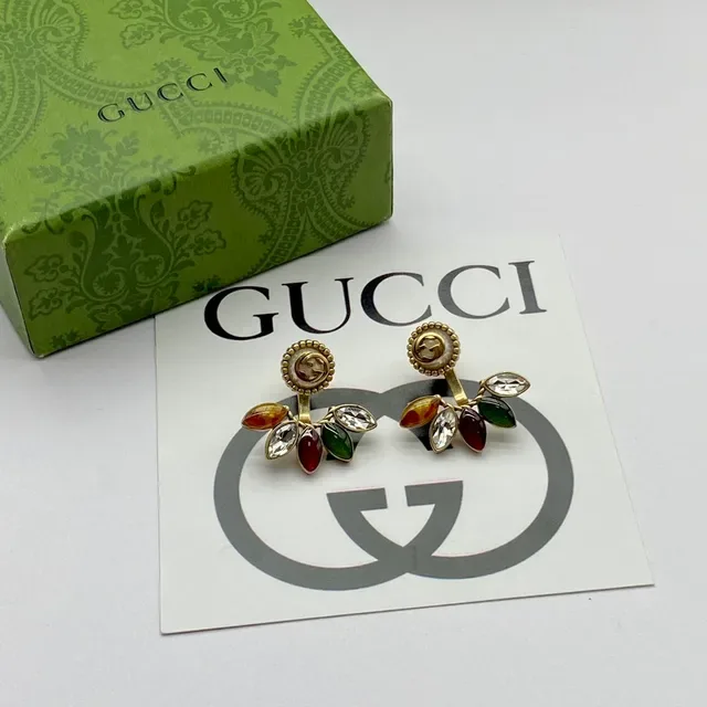 Gucci Multicolor Leaf Motif GG Logo Earrings 5