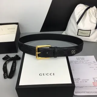 Gucci Ophidia 黑色金色 GG Monogram 压花扣头皮革腰带