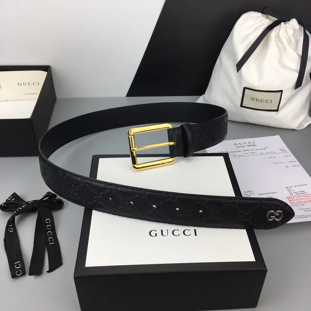 Gucci Ophidia Black Gold Embossed GG Monogram Buckle Leather Belt 4