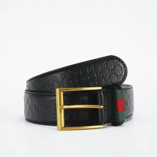 Gucci Ophidia Cinto de couro com fivela retangular GG Monogram embossado preto e dourado