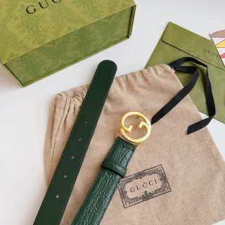 Gucci Ophidia Cinto de couro verde com estampado de crocodilo