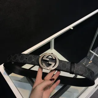 Gucci Ophidia Interlocking G 扣针 黑色 Monogram 皮革腰带