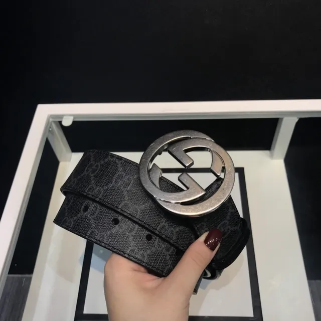 Gucci Ophidia Interlocking G Buckle Black Monogram Leather Belt 2