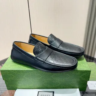Gucci Ophidia কালো মনোগ্রাম্ড চামড়ার লোফার