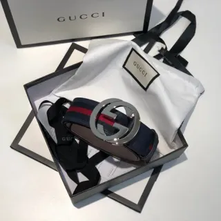 Gucci Ophidia Navy Red Interlocking G Buckle Silver-Tone Hardware Ceinture en cuir