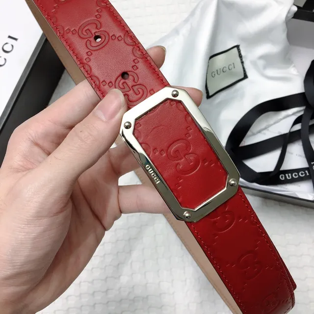 Gucci Ophidia Red Embossed GG Leather Belt 2