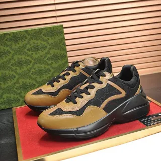 Gucci Rhyton কালো এবং ট্যান GG মনোগ্রাম চাংক স্নিকার