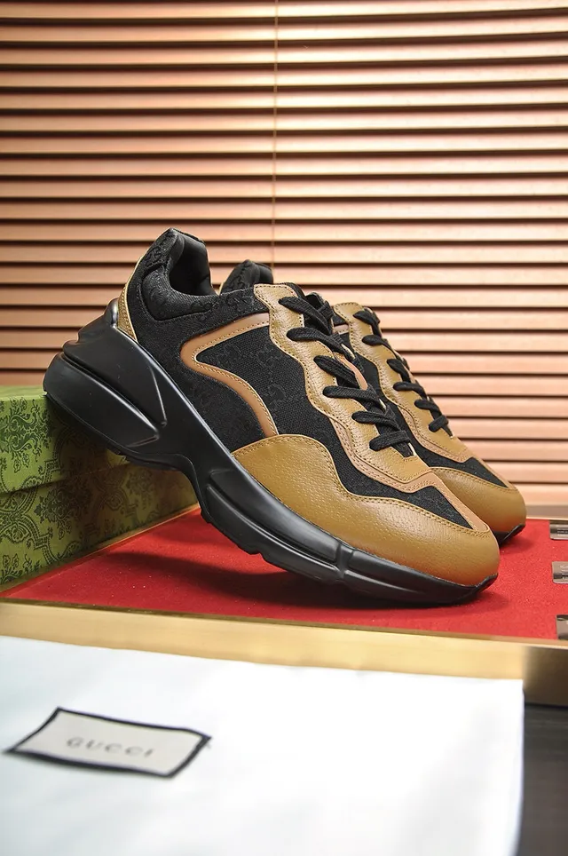 Gucci Rhyton Black and Tan GG Monogram Chunky Sneakers 5