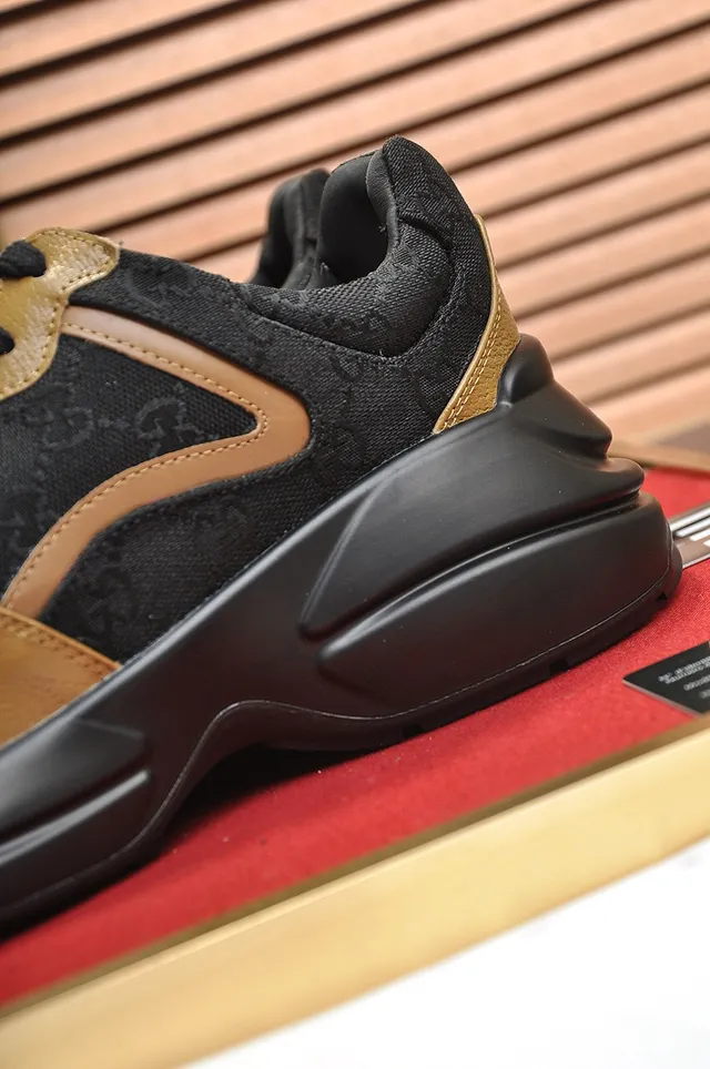 Gucci Rhyton Black and Tan GG Monogram Chunky Sneakers 7