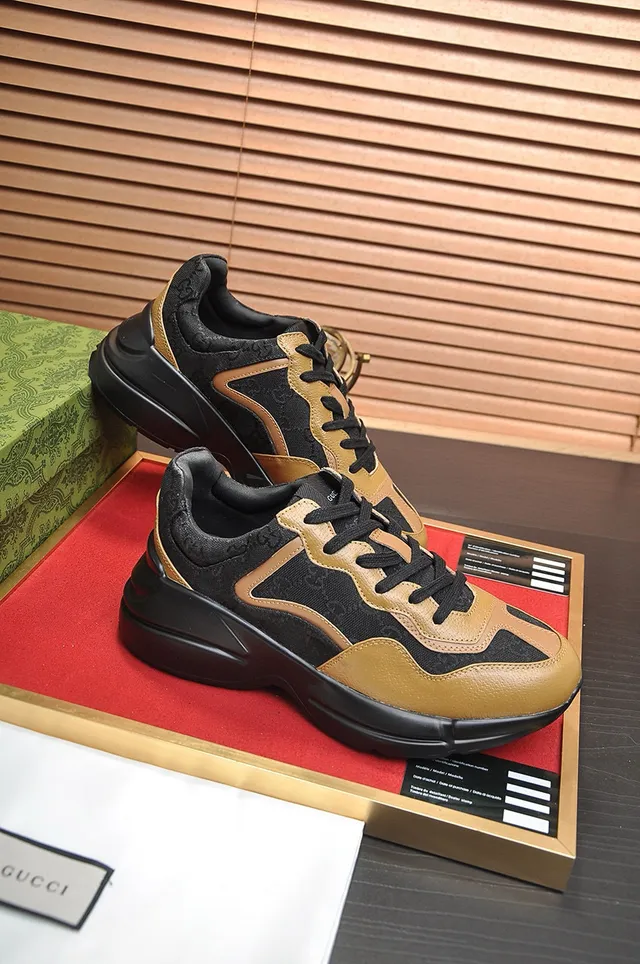 Gucci Rhyton Black and Tan GG Monogram Chunky Sneakers 8