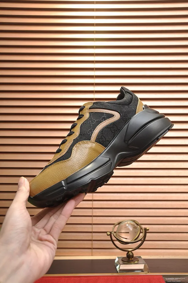 Gucci Rhyton Black and Tan GG Monogram Chunky Sneakers 9
