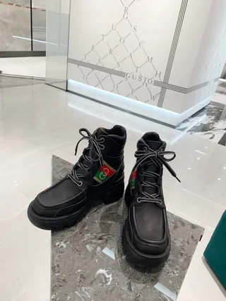 Gucci Rhyton Black Leather Web Stripe Ankle Boots 3