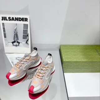 Gucci Rhyton Orange Monogram Silver and Red Chunky Sneakers