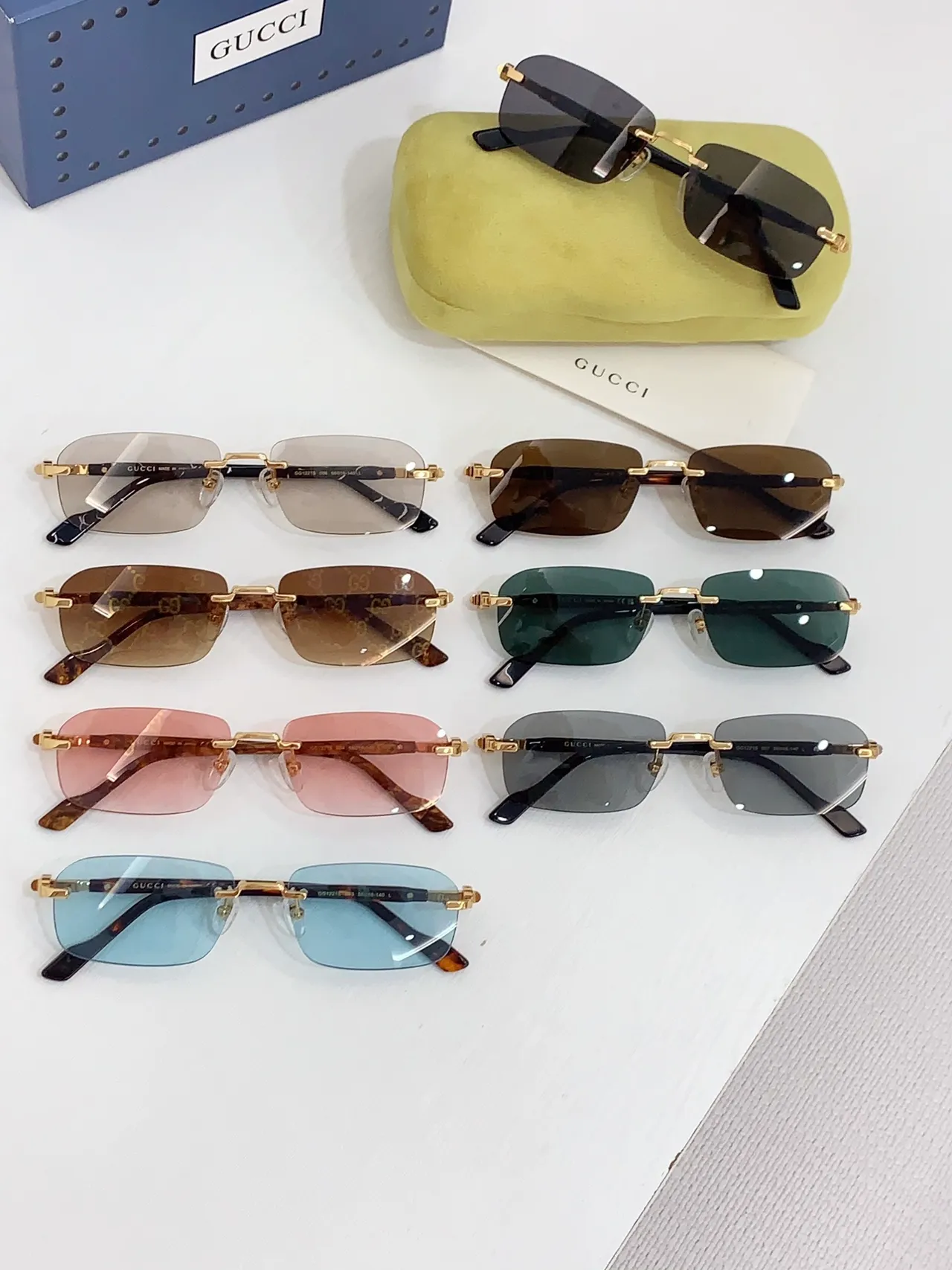 Gucci بدون إطار مستطيل ذهبي ماربل أسيتات نظارات بصرية 2