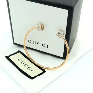 Gucci Rotating Crystal G-Logo Bangle Gold Silver Open Barrels Bracelet