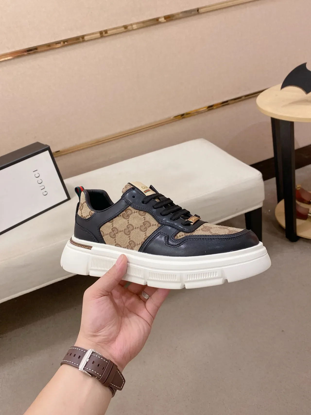 Gucci Screener Beige and Black GG Monogram Lifestyle Sneakers 4