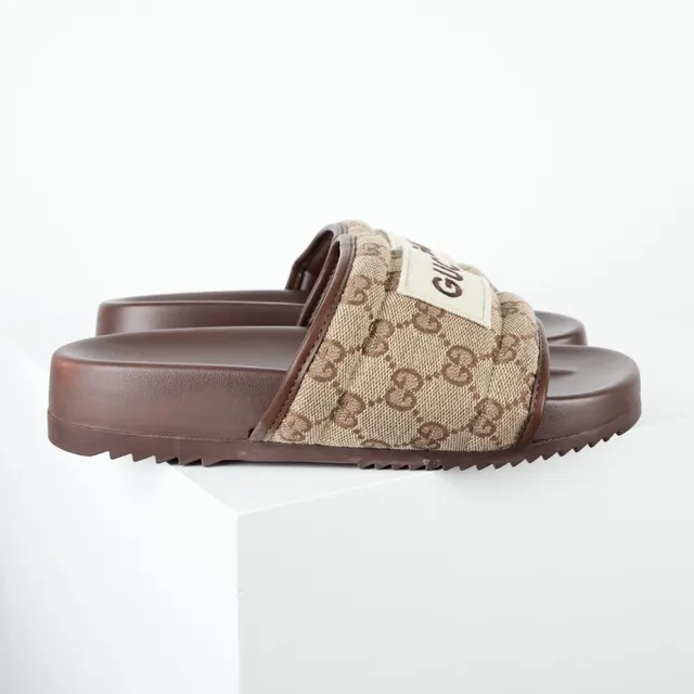 Gucci Screener Bege e Marrom GG Supreme Canvas Chinelos 3