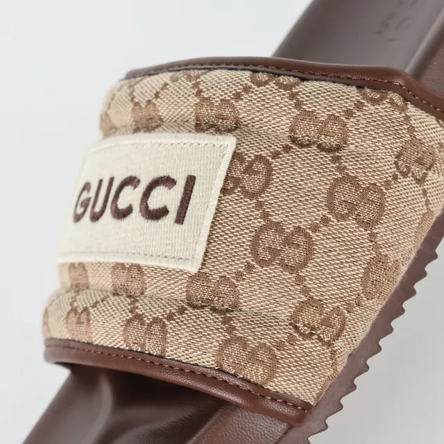 Gucci Screener Bege e Marrom GG Supreme Canvas Chinelos 6