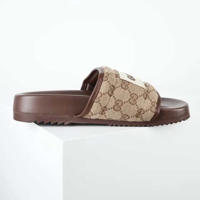 Gucci Screener Bege e Marrom GG Supreme Canvas Chinelos 7