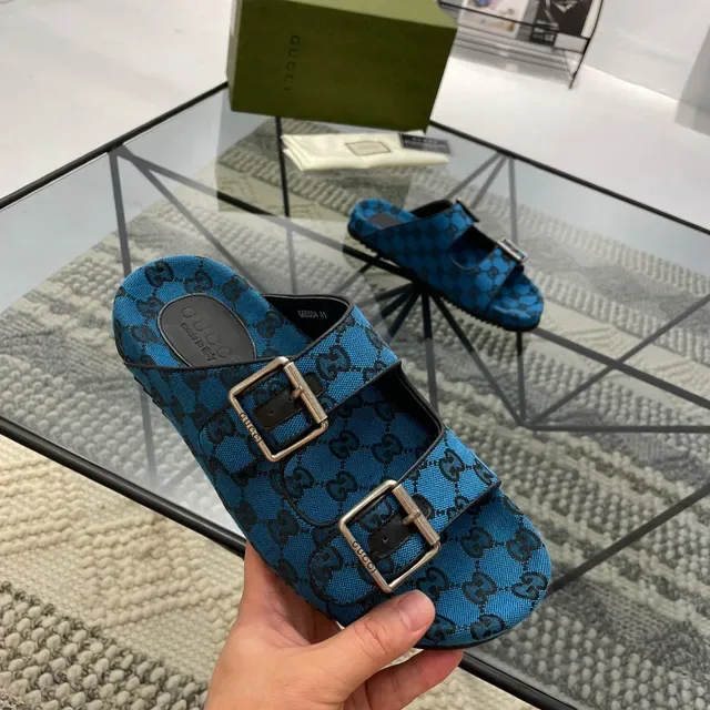 Gucci Screener Blue GG Monogram Canvas Slippers 7