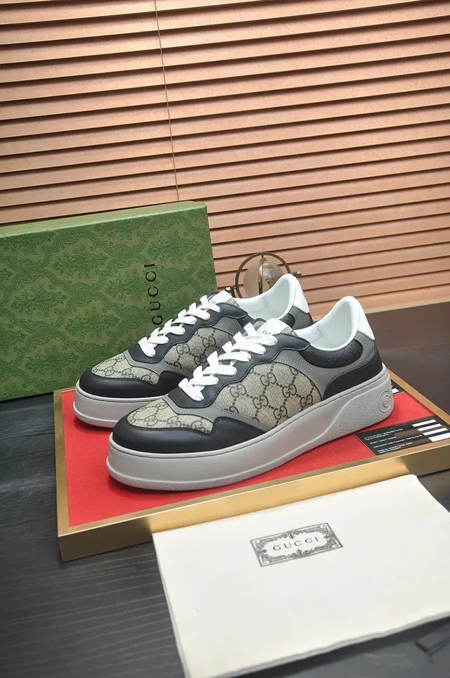 Gucci Screener GG Monogram Lona y Cuero Negro Plataforma Lifestyle Sneakers 4